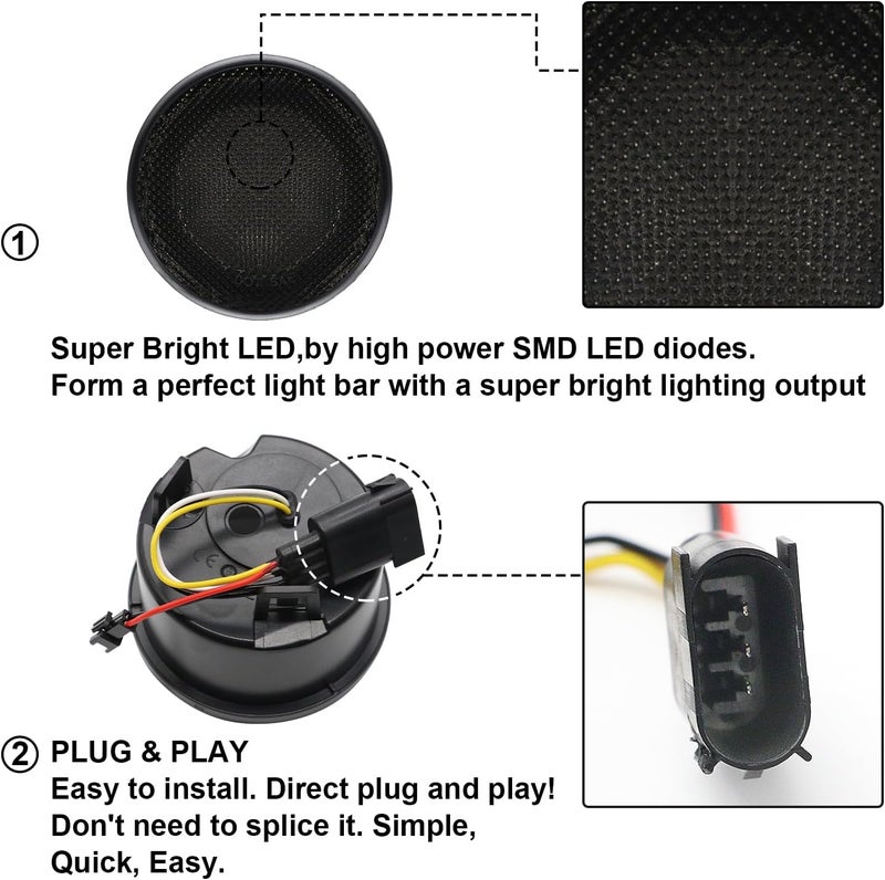 Aexploer LED Turn Signal Lights Compatible with Wrangler JK JKU 2007-2018, White Halo as Daytime Running Lights,Yellow Honycomb LED as Turn Signal 2PCS (Smoked Lens) - Image 5